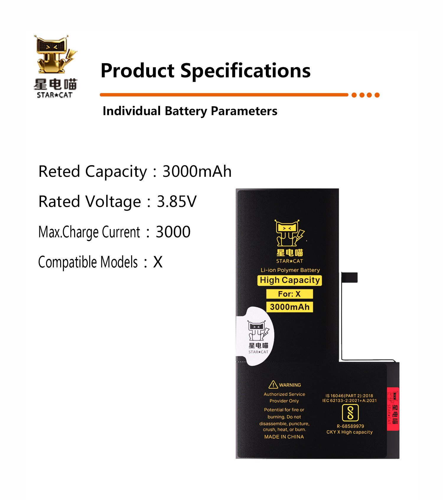Apple/iPhone X high-capacity/mAh-Original battery