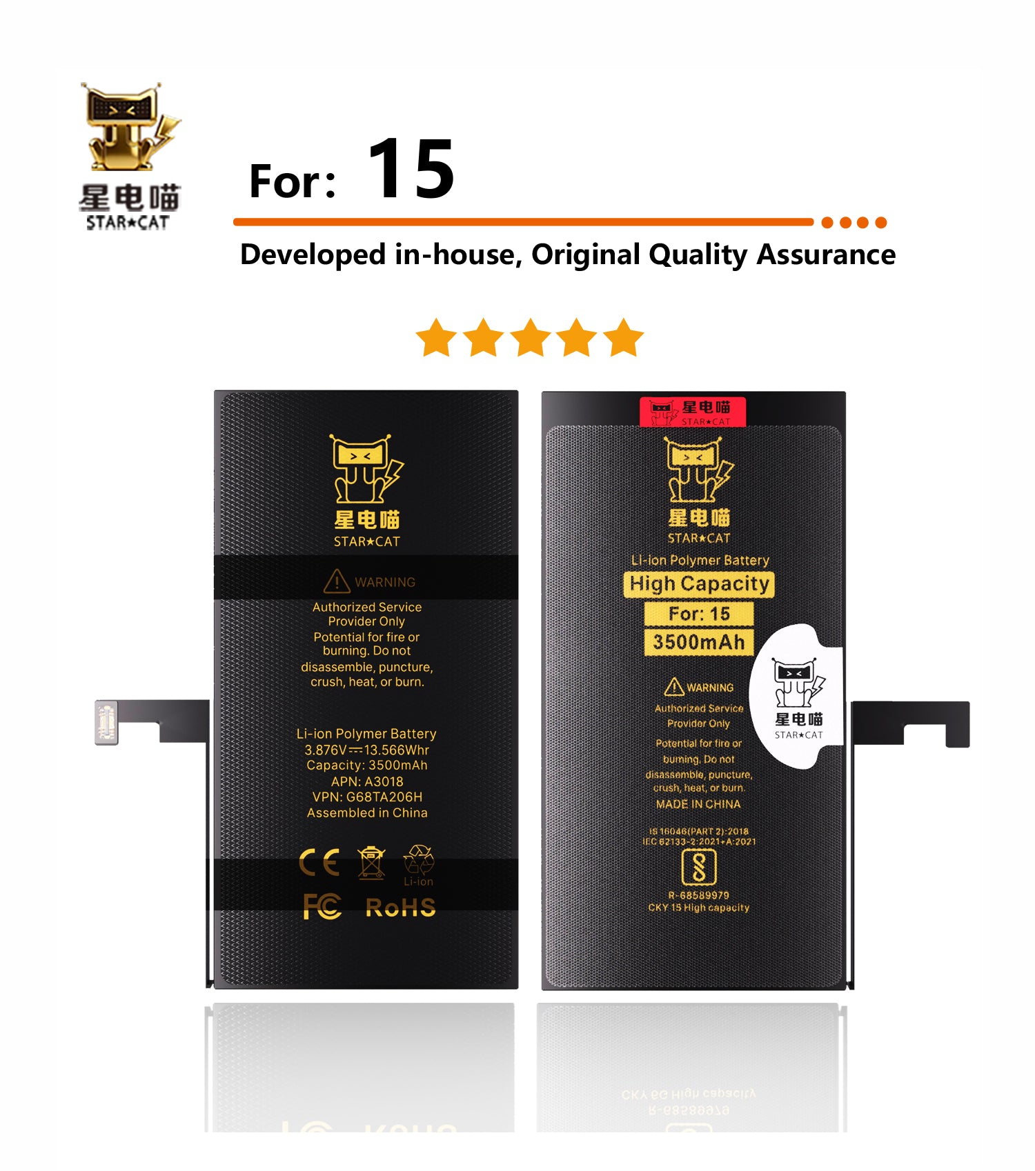 Apple/iPhone 15 high-capacity/mAh-Original battery