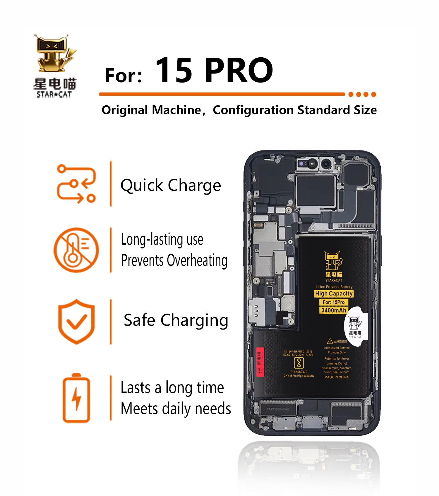 Apple/iPhone 15pro high-capacity/mAh-Original battery