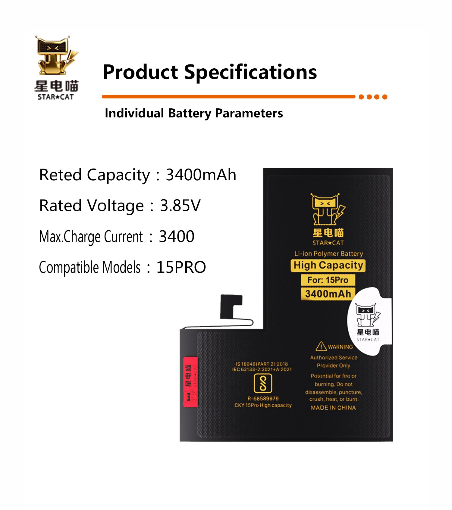 Apple/iPhone 15pro high-capacity/mAh-Original battery