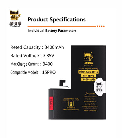 Apple/iPhone 15pro high-capacity/mAh-Original battery