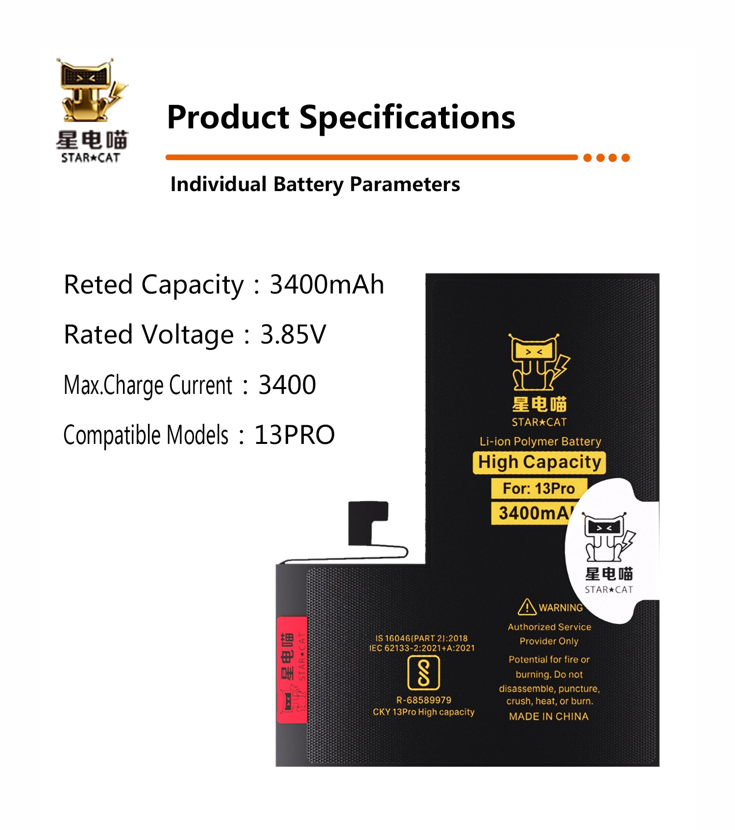Apple/iPhone 13pro high-capacity/mAh-Original battery