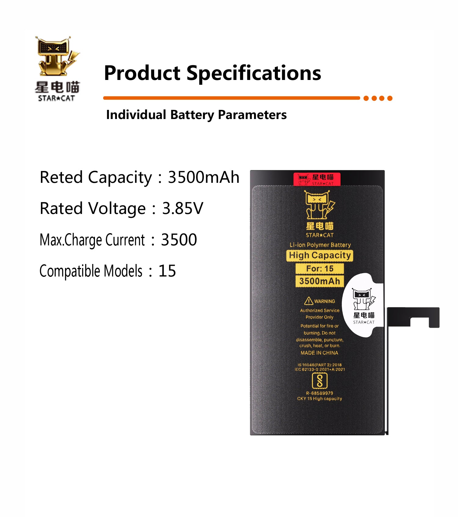 Apple/iPhone 15 high-capacity/mAh-Original battery