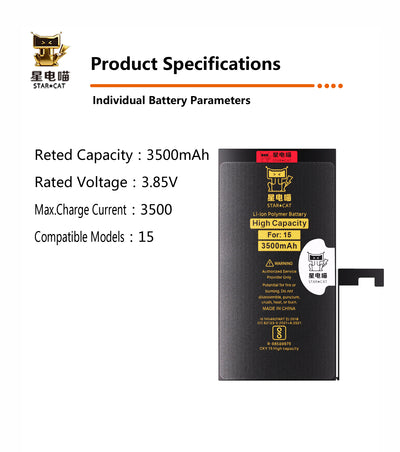 Apple/iPhone 15 high-capacity/mAh-Original battery