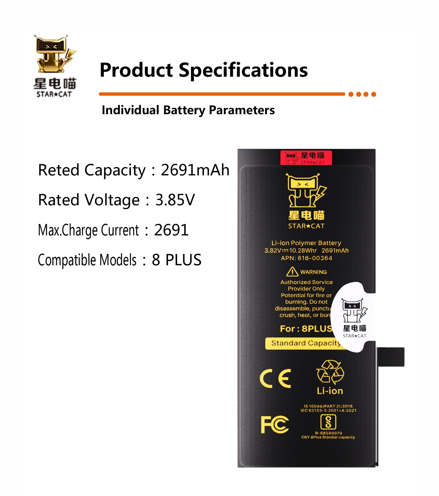 Apple/iPhone 8plus high-capacity/mAh-Original battery